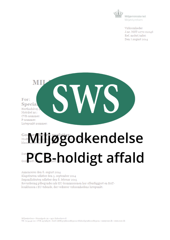 PDF SWS Miljøgodkendelse PCB holdigt affald